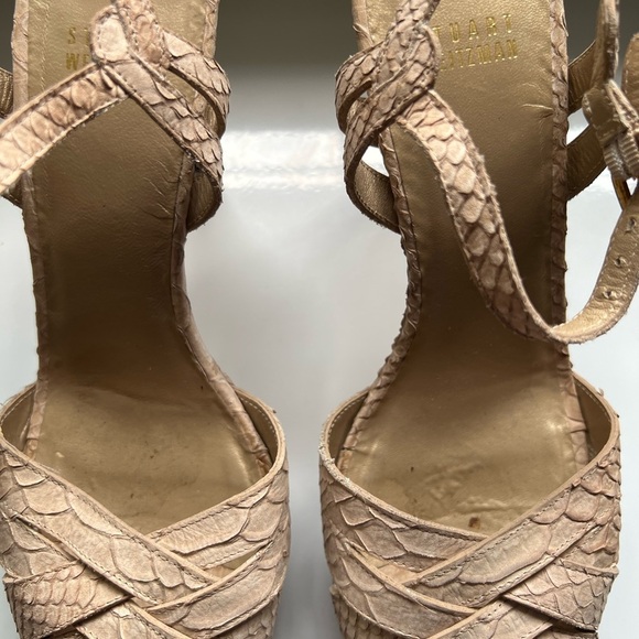 Stuart Weitzman Tan Snakeprint Strappy Heels Size 8 - Picture 3 of 8
